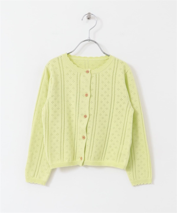 鏤空織紋開襟衫(KIDS)(萊姆黃-120-其他綠色)