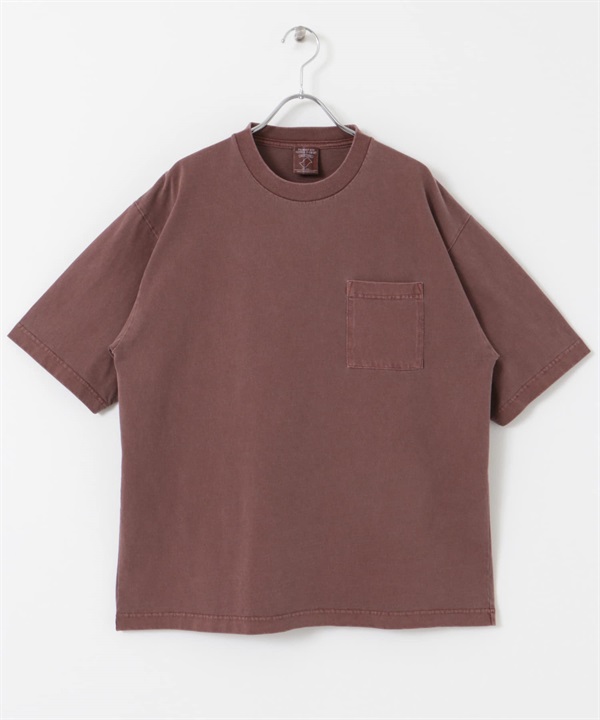 顏料染短袖T恤(酒紅色-M-BURGUNDY)