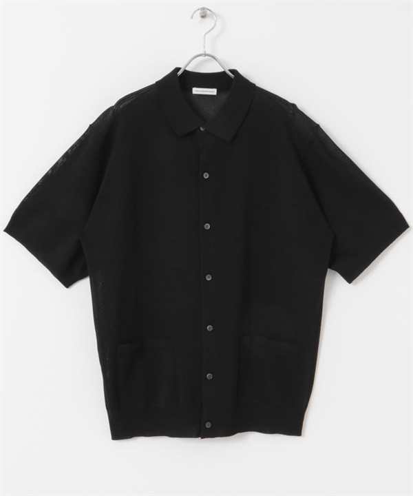 仿亞麻短袖襯衫開襟衫(黑色-M-BLACK)