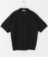 仿亞麻短袖襯衫開襟衫(黑色-M-BLACK)