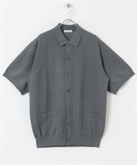 仿亞麻短袖襯衫開襟衫(灰色-M-GRAY)