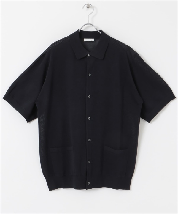 仿亞麻短袖襯衫開襟衫(藏青色-M-NAVY)