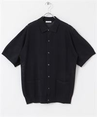 仿亞麻短袖襯衫開襟衫(藏青色-M-NAVY)