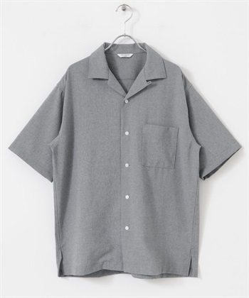 細泡泡紗開領短袖襯衫(灰色-M-GRAY)