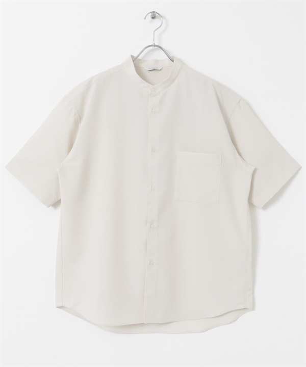CEOα 極乾爽立領短袖襯衫(米色-M-OFF WHITE)