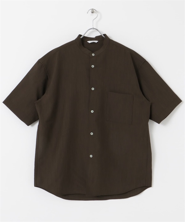 CEOα 極乾爽立領短袖襯衫(棕色-M-BROWN)