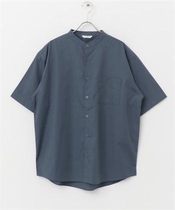 TC立領短袖襯衫(藏青色-L-NAVY)