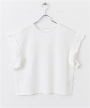 荷葉袖套衫(米色-M-OFF WHITE)