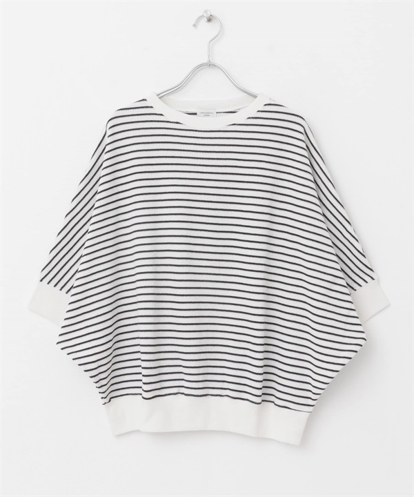 【新色追加】打褶羅紋寬版T恤(米色x黑色-M-其他白色)