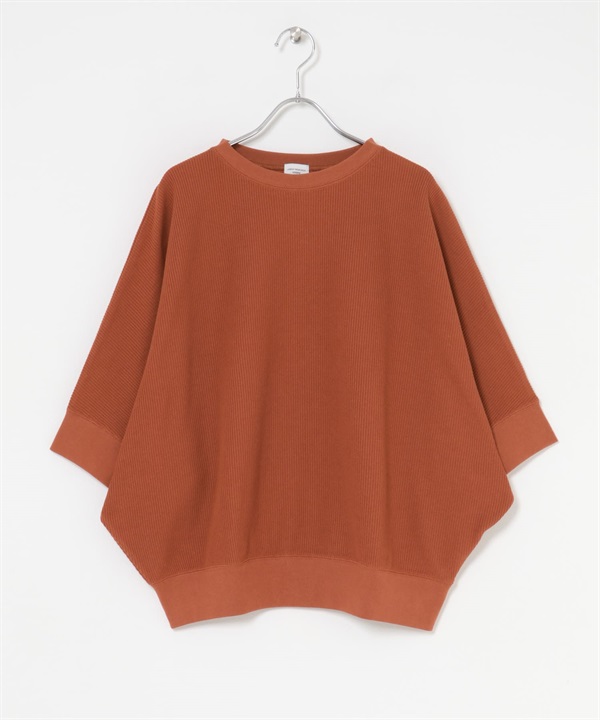 【新色追加】打褶羅紋寬版T恤(杏桃色-M-其他橘色)