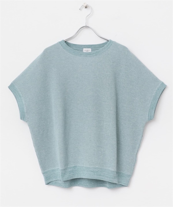 摺線羅紋法式袖T恤(藍色-M-LIGHT BLUE)