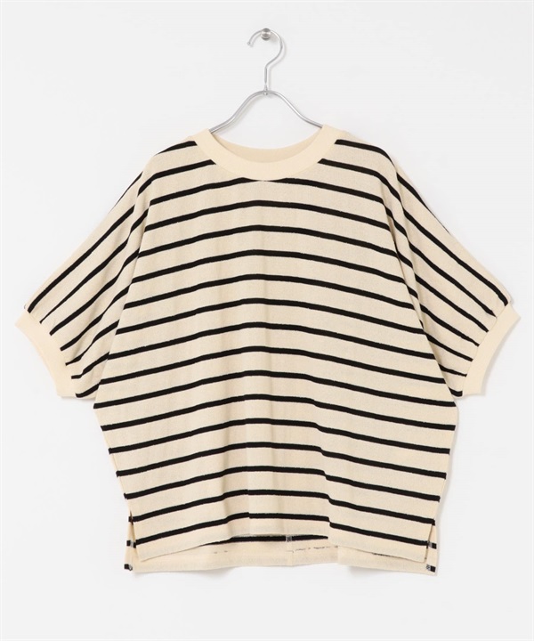 圈圈紗橫紋打褶袖套衫(原色x黑色-M-其他白色)