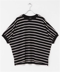 圈圈紗橫紋打褶袖套衫(黑色x米色-M-其他黑色)