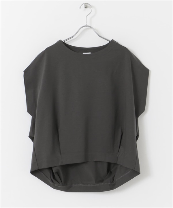 棉質背面打褶法式袖套衫(炭灰色-M-CHARCOAL GRAY)