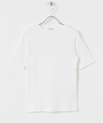 抽針短袖上衣(米色-M-OFF WHITE)