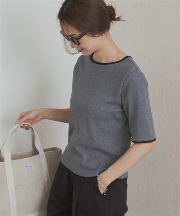 五分袖配色領T恤