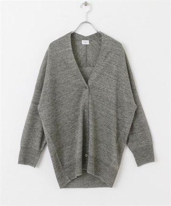 亞麻V領開襟衫(炭灰色-M-CHARCOAL GRAY)