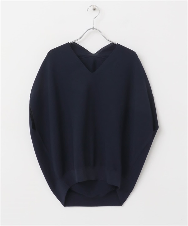 V領繭型針織衫(藏青色-M-NAVY)