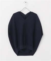 V領繭型針織衫(藏青色-M-NAVY)