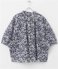 印花蝙蝠袖罩衫(白色x藏青色-M-其他藍色)