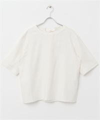 混麻料背後綁帶上衣(米白色-M-OFF WHITE)