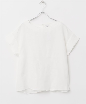 麻料後摺設計上衣(米白色-M-OFF WHITE)