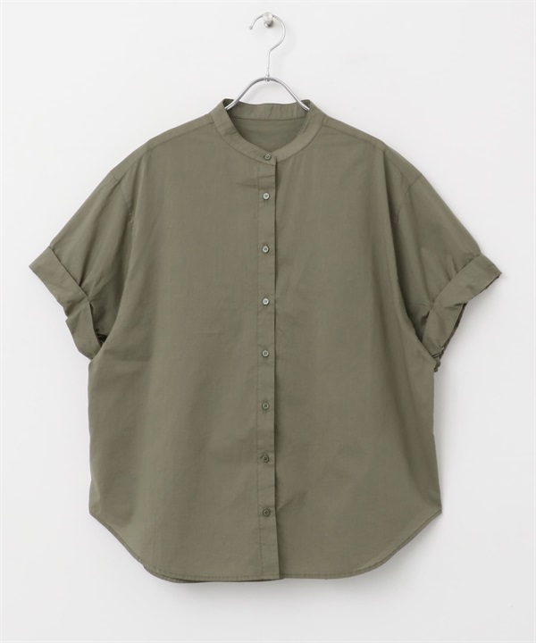 成品染反折袖罩衫(卡其綠-M-KHAKI)