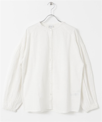 刺繡蓬袖罩衫(米色-M-OFF WHITE)