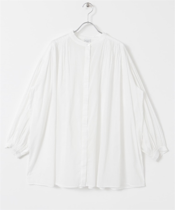 棉質巴里紗碎褶罩衫(米色-M-WHITE)