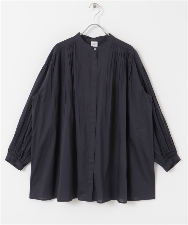 棉質巴里紗碎褶罩衫(藏青色-M-NAVY)