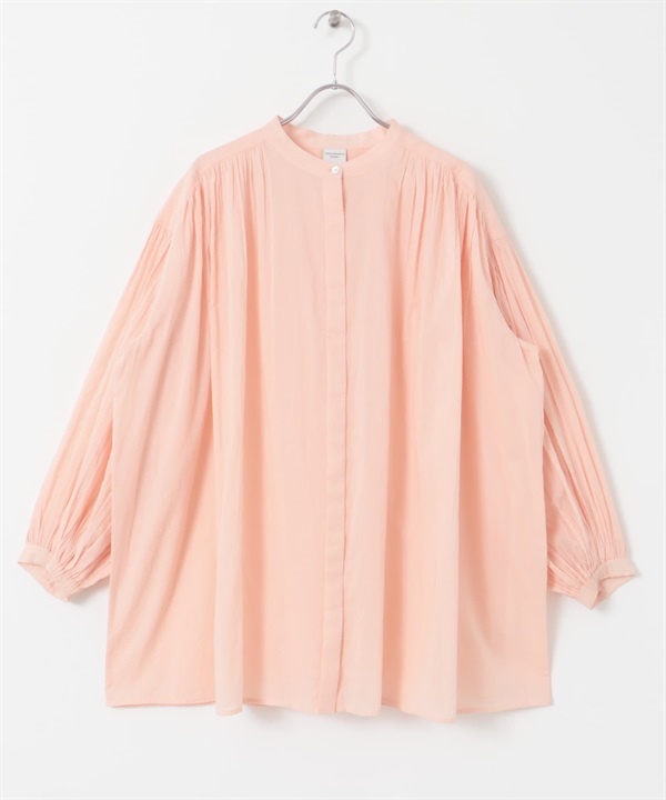 棉質巴里紗碎褶罩衫(粉紅色-M-PINK)