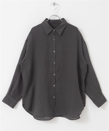 混苧麻寬鬆襯衫(炭灰色-M-CHARCOAL GRAY)