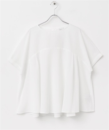 泡泡紗傘狀剪接設計罩衫(米色-M-OFF WHITE)