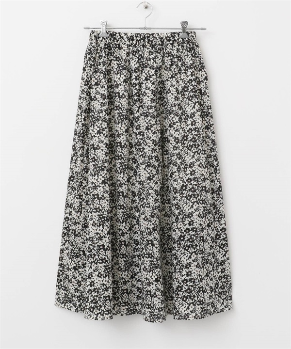 印花碎褶裙(原色x黑色-M-其他黑色)