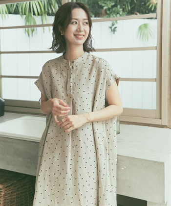 亞麻點點傘狀洋裝