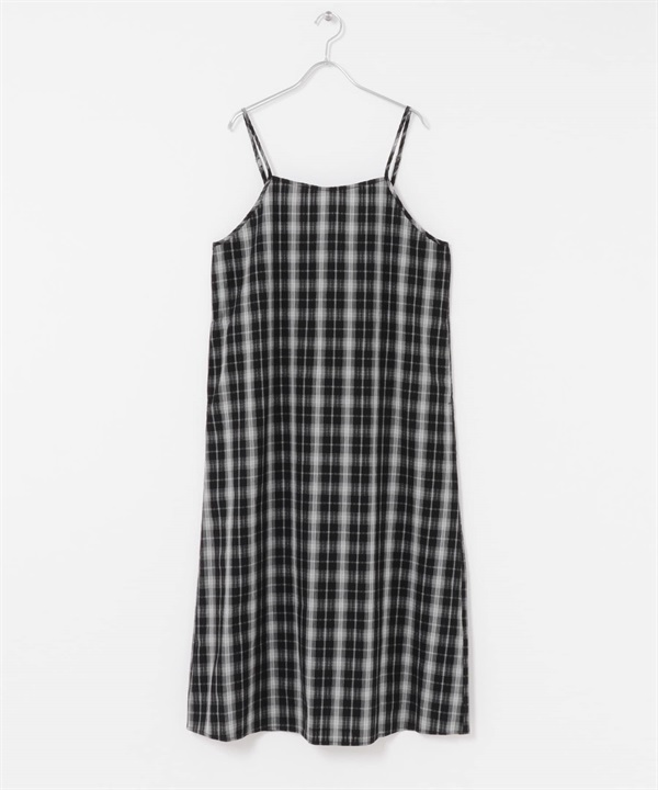 格紋細肩帶洋裝(黑色-M-BLACK)