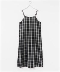 格紋細肩帶洋裝(黑色-M-BLACK)