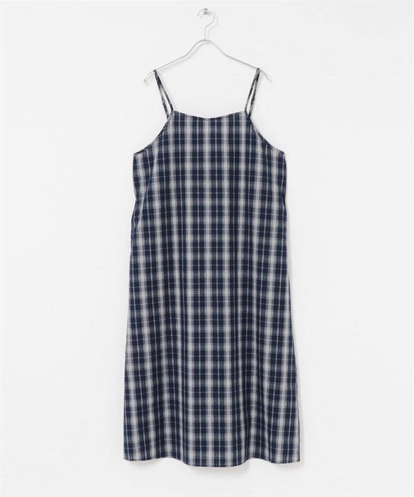 格紋細肩帶洋裝(藏青色-M-NAVY)