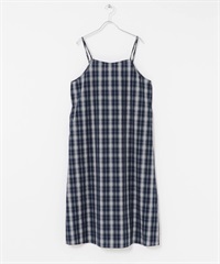 格紋細肩帶洋裝(藏青色-M-NAVY)