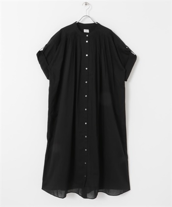 棉質巴里紗反折袖洋裝(附襯裙)(黑色-M-BLACK)