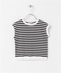 變形華夫格無袖套衫(KIDS)(象牙白x黑色-120-其他黑色)