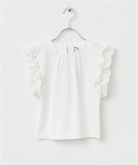 蕾絲法式袖上衣(KIDS)(米色-120-OFF WHITE)