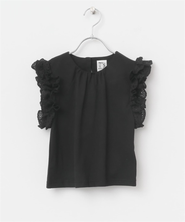 蕾絲法式袖上衣(KIDS)(黑色-120-BLACK)