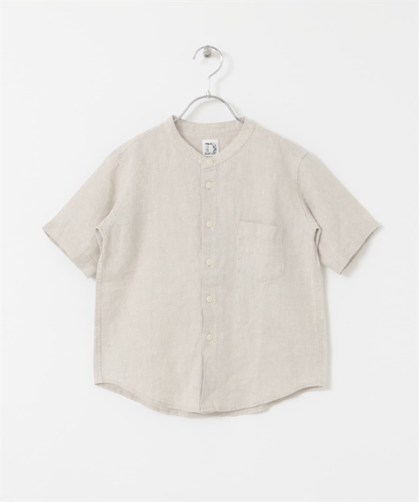 【親子裝】絲光亞麻立領襯衫(KIDS)(亞麻色-120-IVORY)