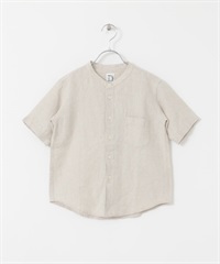 【親子裝】絲光亞麻立領襯衫(KIDS)(亞麻色-120-IVORY)