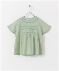 梯形蕾絲碎褶罩衫(鼠尾草綠-120-其他綠色)