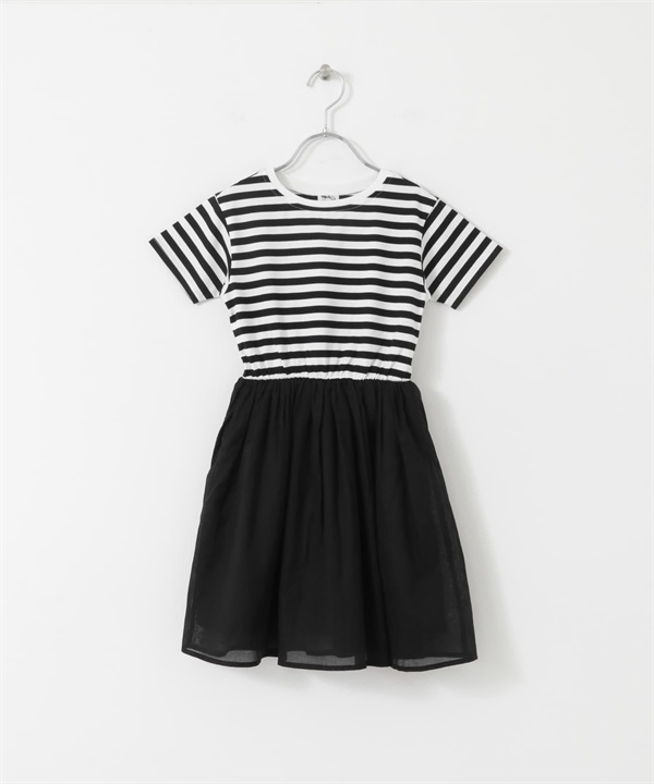 【親子裝】UR TECH 巴里紗T恤拼接洋裝(KIDS)(條紋-105-其他黑色)