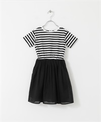 【親子裝】UR TECH 巴里紗T恤拼接洋裝(KIDS)(條紋-105-其他黑色)