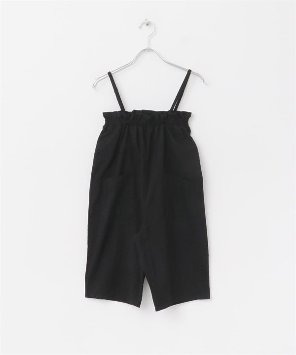 荷葉寬鬆吊帶連身褲(KIDS)(黑色-120-BLACK)