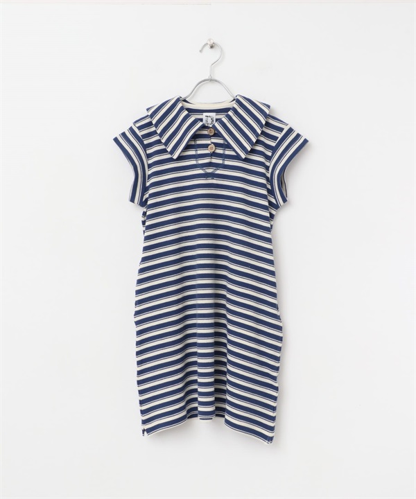 水手領橫紋洋裝(KIDS)(藍色-120-BLUE)